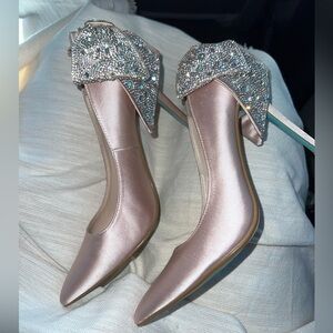 Blue by Betsy Johnson satin nude and rhinestone 4.5 in heels